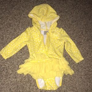 Baby 8 Yellow White PolkaDot OnePiece Long Sleeve Hoodie Ruffle Skirt Swim Suit